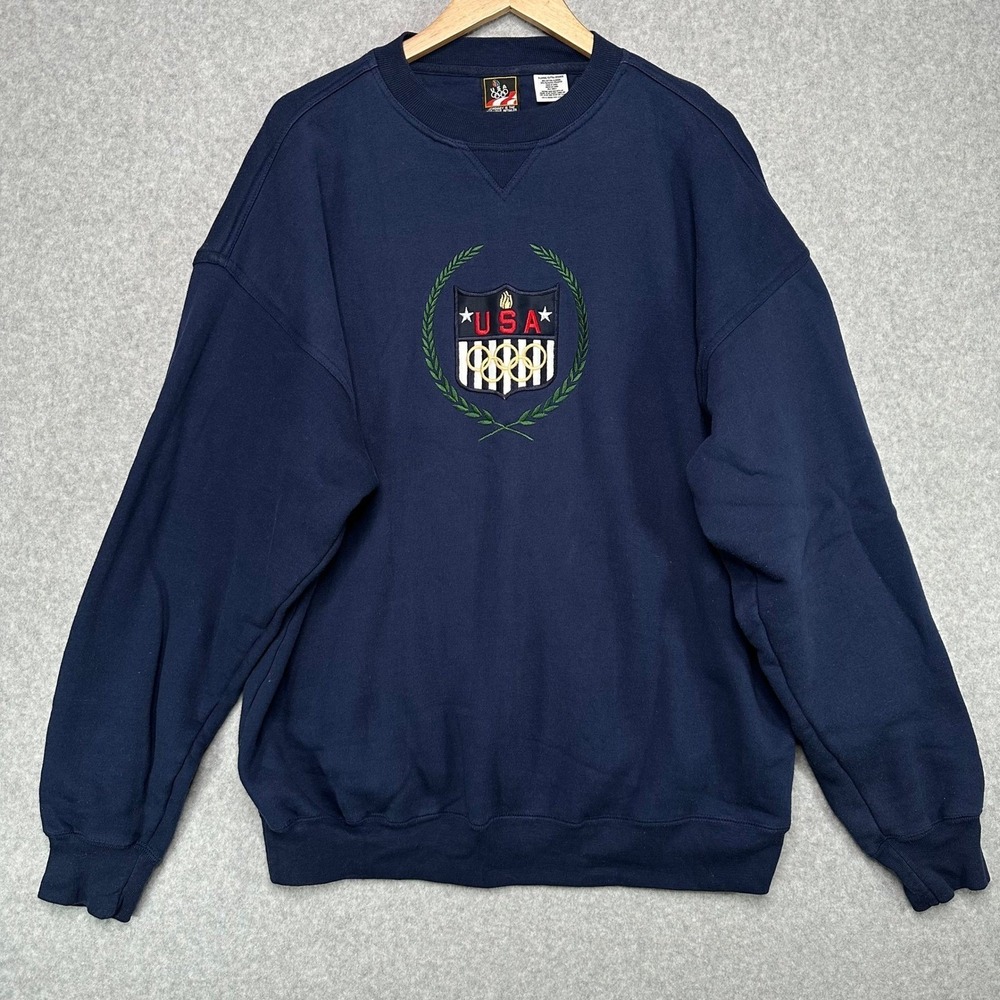 VTG USA Olympic Sweatshirt Navy Blue Crewneck Pullover Embroidered XL JC Penney